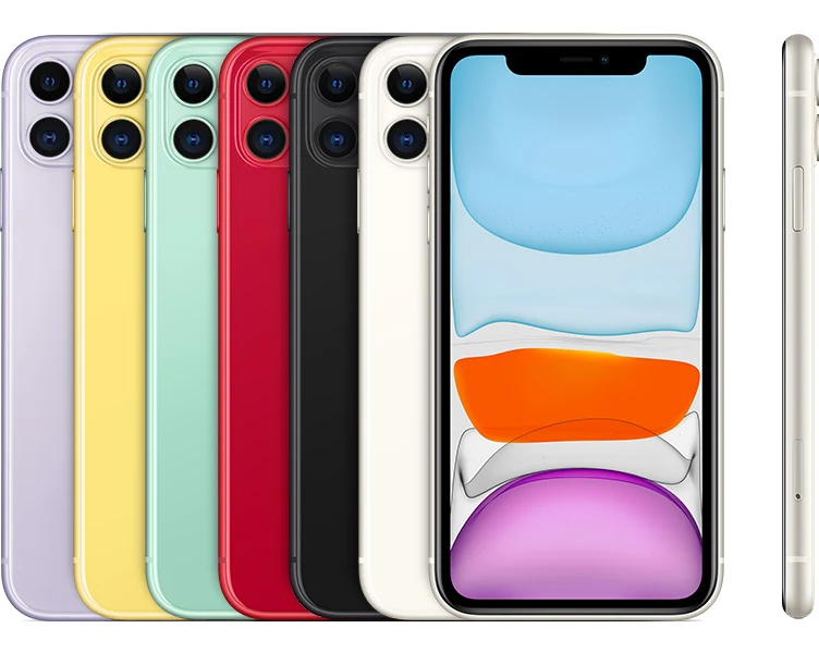 iPhone 11: imagem oficial de identificação da família, com várias cores. Produto ilustrativo; não é foto da unidade real do fornecedor.