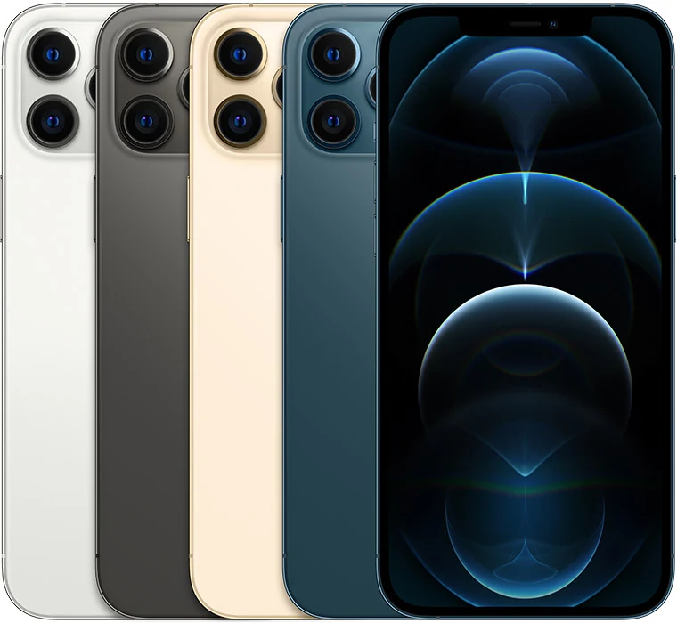 iPhone 12 Pro Max: imagem oficial de identificação da família, com várias cores. Produto ilustrativo; não é foto da unidade real do fornecedor.