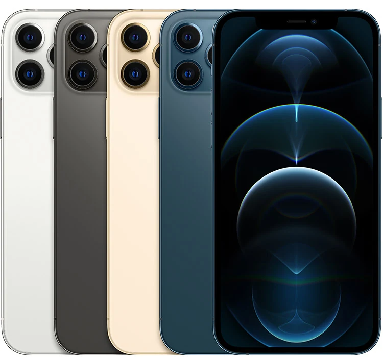 iPhone 12 Pro: imagem oficial de identificação da família, com várias cores. Produto ilustrativo; não é foto da unidade real do fornecedor.