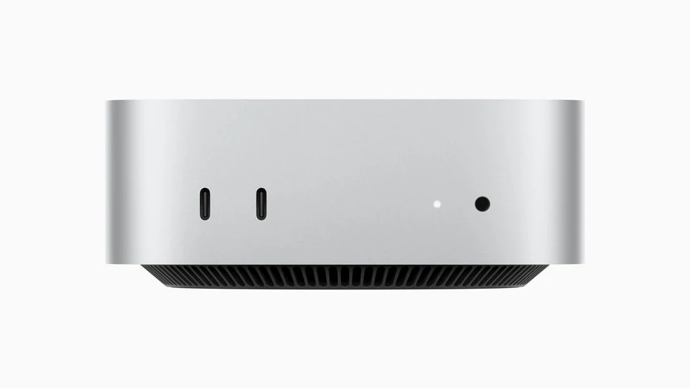 Imagem da parte frontal do Mac mini.