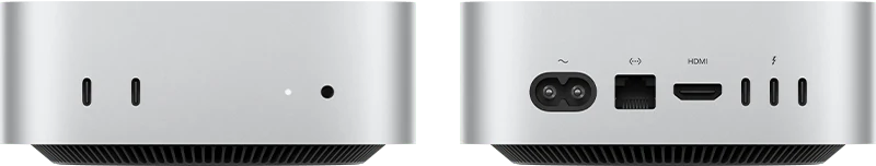 Partes frontal e traseira do Mac mini (2024).