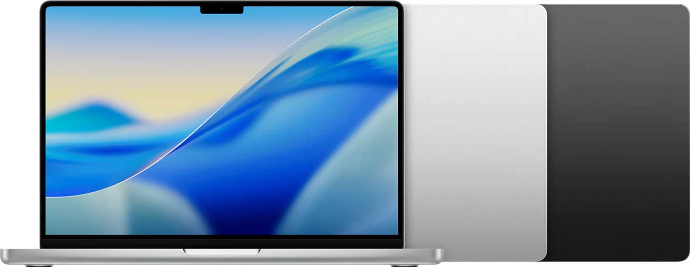 MacBook Pro (14 polegadas, M5 Pro ou M5 Max) em prateado e preto-espacial.
